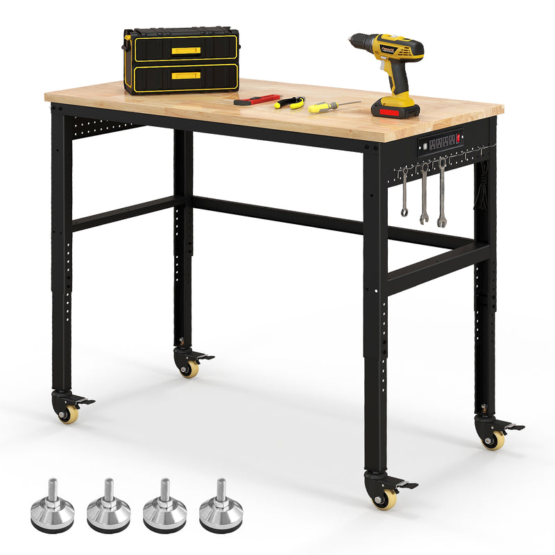 Load image into Gallery viewer, 48&quot; Adjustable Workbench, Oak Wood Top Heavy-Duty Work Table Workstation with Non-Slipping Pads &amp; Adjustable Height
