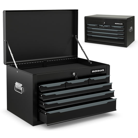 Steel Tool Box, 24” Tool Chest Case with 6 Drawers, Top Storage, Automatic Lock