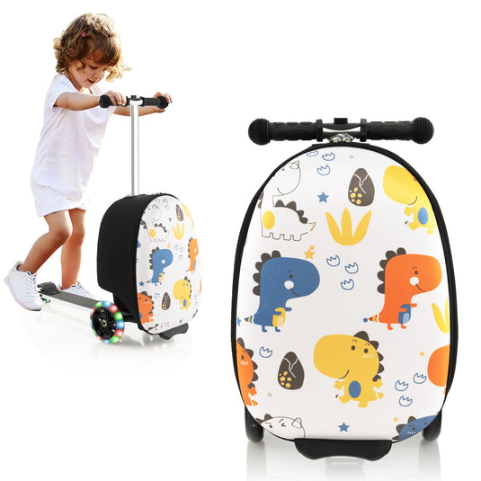 Goplus 2-in-1 Ride On Suitcase Scooter for Kids, Carry on Luggage with LED Flashing Wheels, Waterproof Shell
