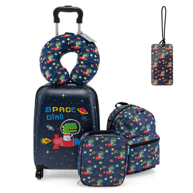 Goplus 5 Piece Kid’s Luggage Set, 15” Carry on Suitcase w/13” Backpack, Neck Pillow, Lunch Bag