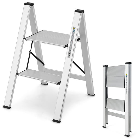 Goplus 2-Step Ladder, Aluminum Folding Step Stool, Load up to 330 LBS