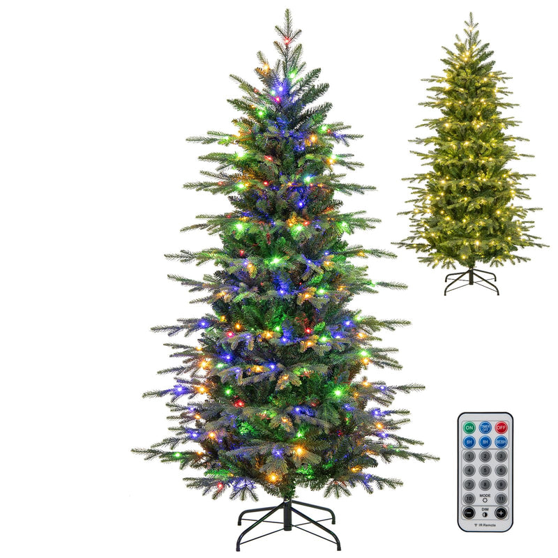 Load image into Gallery viewer, Goplus 6ft Pre-Lit Artificial Christmas Tree with 714 PVC &amp; PE Tips, 260 Multicolored &amp; Warm White LED Lights, 11 Modes
