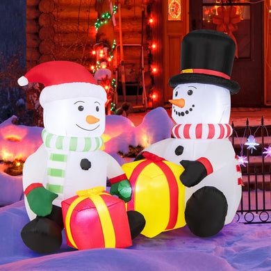 Goplus 5FT Christmas Inflatables, LED Lighted Xmas Double Inflatable Snowmen Holding Gift Boxes