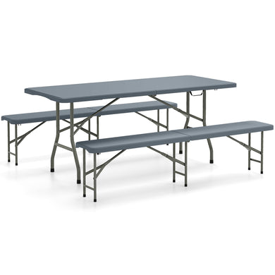 Goplus 6 FT 3-Piece Portable Picnic Table Bench Set, HDPE Plastic Folding Picnic Tables with Benches