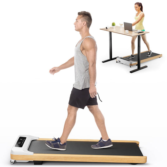 Walking Pad, Wooden Under Desk Treadmill for Home and Office - Goplus
