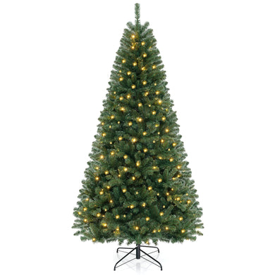 Goplus 8ft Pre-Lit Christmas Tree, Artificial Hinged Xmas Tree with 400 Warm White LED Lights