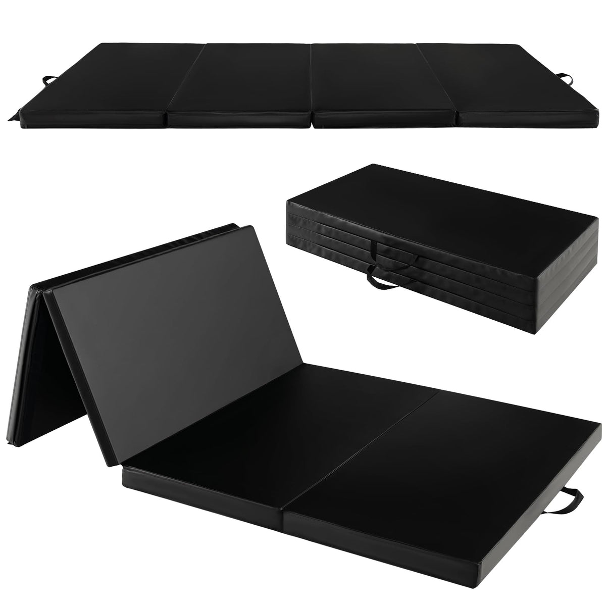 Goplus 8' x 4' x 2" Gymnastics Mat, Folding Tumbling Mat with Carry Handles, Hook & Loop Fasteners