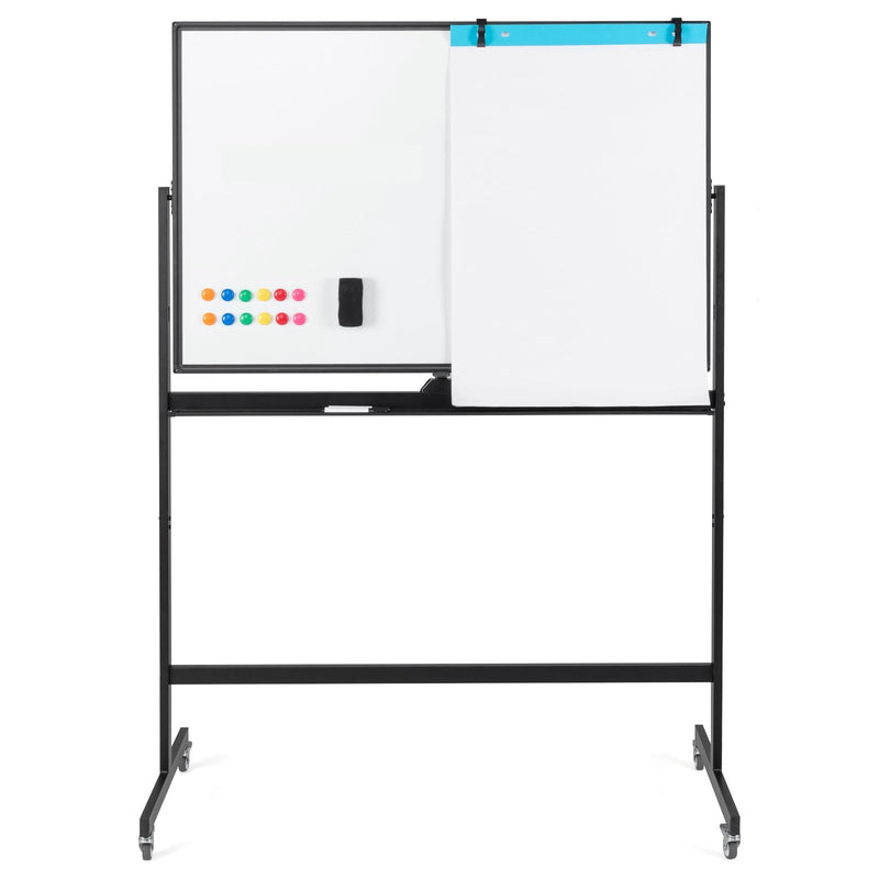 Load image into Gallery viewer, Goplus Rolling White Board, 48&quot; x 32&quot; Double-Sided Whiteboard, Height Adjustable Dry Erase Board w/Markers
