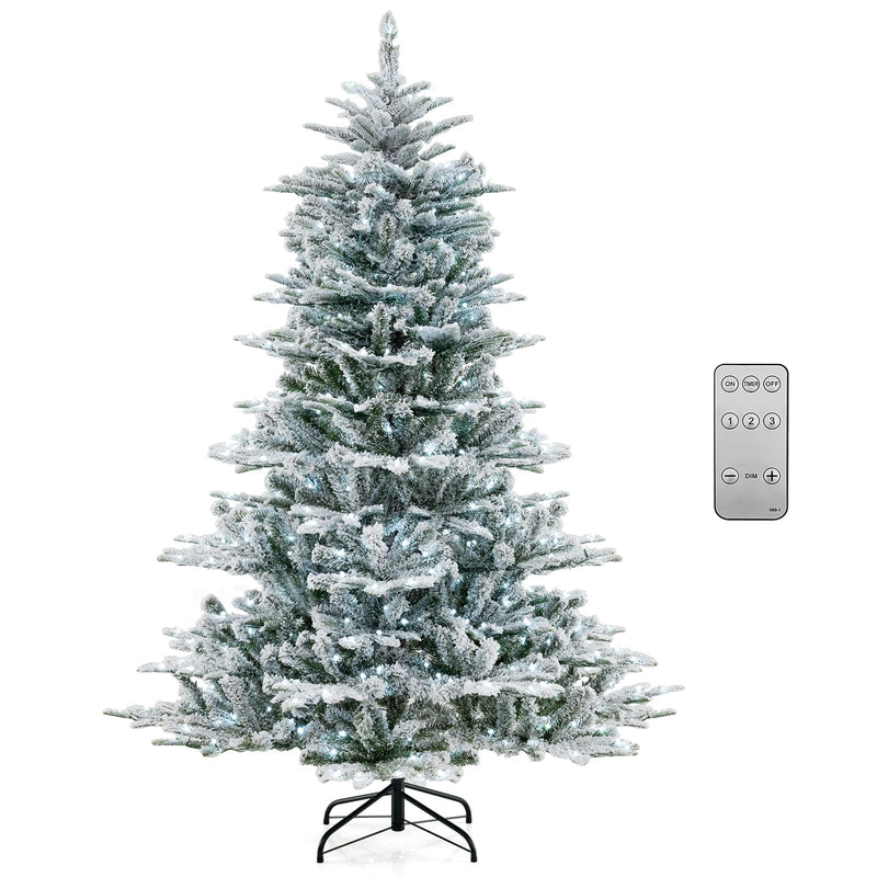 Load image into Gallery viewer, Goplus 6/7/8 ft Pre-Lit Snow Flocked Christmas Tree, Artificial Hinged Xmas Tree with 661/1119/1447 PVC &amp; PE Tips
