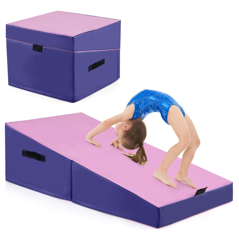 Load image into Gallery viewer, Goplus Gymnastics Mat, Folding Incline Yoga Mat with EPE Foam, Non-slip PVC Leather, Carrying Handle
