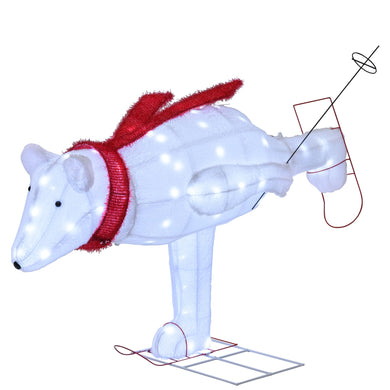 Goplus 4.5 FT Lighted Skiing Polar Bear, Light up Christmas Decoration with Red Scarf