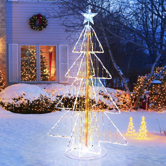 Goplus 5 FT LED Lighted Cone Tree, Indoor & Outdoor Xmas Decoration with Star Topper & Round Base