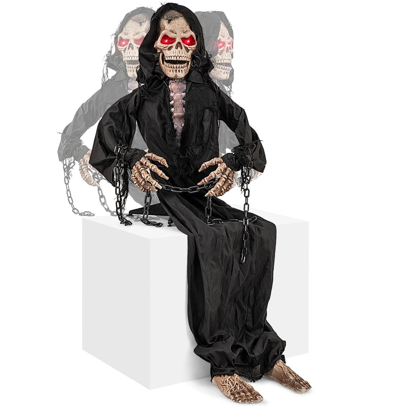 Load image into Gallery viewer, Goplus Halloween Animatronics, Animatronic Sitting Skeleton, Halloween Animated Moving Reaper with Light Up Eyes
