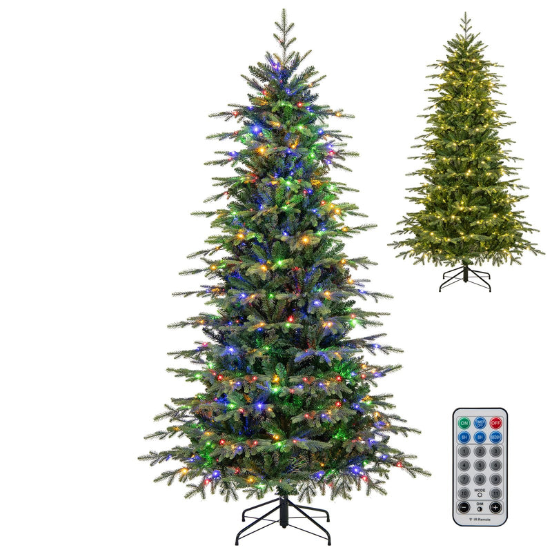 Load image into Gallery viewer, Goplus 7.5ft Pre-Lit Artificial Christmas Tree with 1162 PVC &amp; PE Tips, 380 Multicolored &amp; Warm White LED Lights
