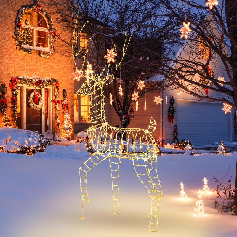 Load image into Gallery viewer, Goplus Christmas Lighted Reindeer, 6 ft 3D Festive Buck with 300 Warm White LED Lights
