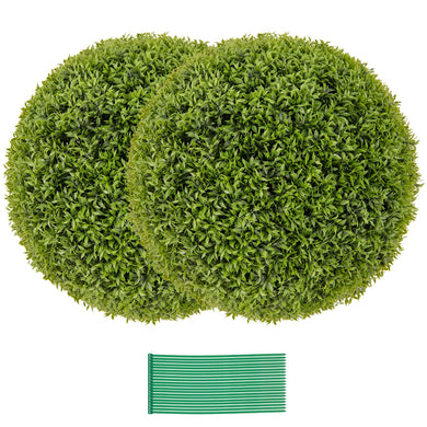 Goplus 2 PCS 20 Inch Artificial Plant Topiary Ball, Round Faux Boxwood Balls Outdoor with Sun-Protective PE Leaves