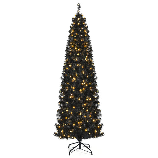 Goplus Black Pencil Christmas Tree, Pre-lit Artificial Halloween Tree