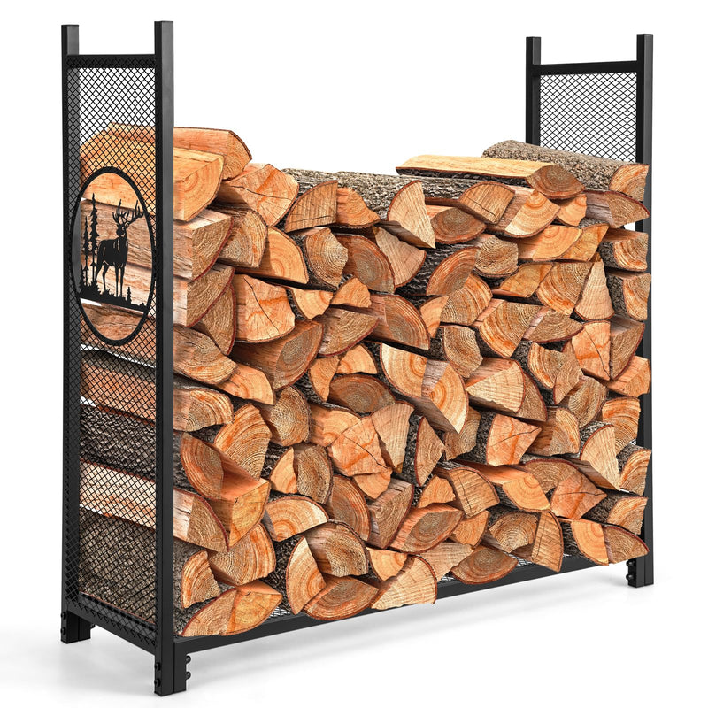 Load image into Gallery viewer, Goplus Firewood Rack Outdoor, 4 FT Metal Log Storage Rack with Mesh Sides &amp; Base
