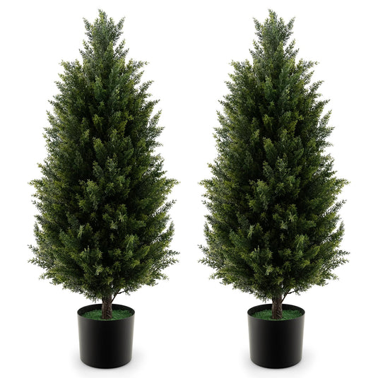 Goplus 3FT Artificial Topiary Cedar Tree, Faux Potted Plants Artificial Cypress Tree with Cement Plastic Pot