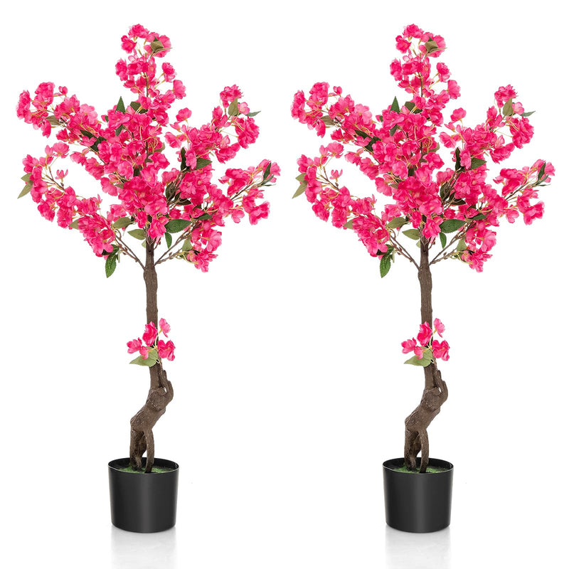 Load image into Gallery viewer, Goplus 41” Artificial Plum Blossom Tree, Fake Floral Plant with 92 Flowers &amp; Realistic Trunk in Plastic Nursery Pot
