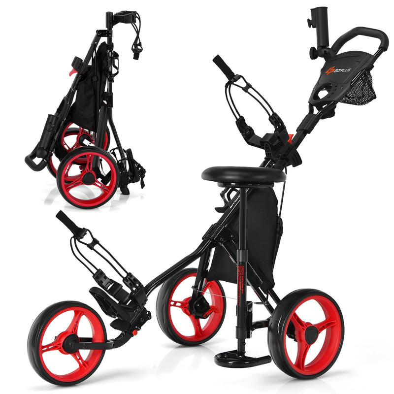 Load image into Gallery viewer, Goplus 3 Wheel Golf Push Cart, Lightweight Foldable Caddy Cart w/Adjustable Seat
