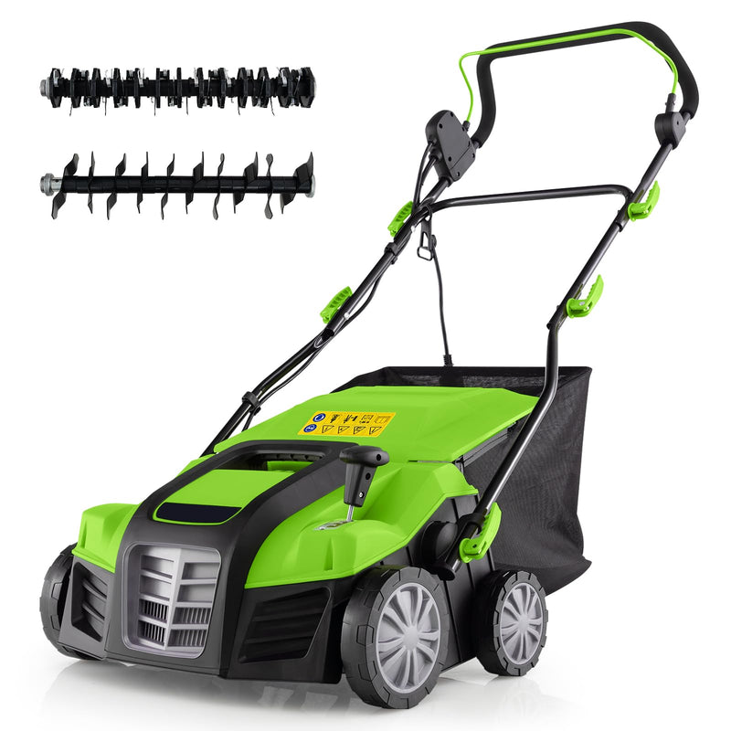 Load image into Gallery viewer, Goplus 2-in-1 Scarifier and Lawn Dethatcher, 16-Inch 15A Corded Electric Dethatcher w/ 14.5-Gal Collection Bag
