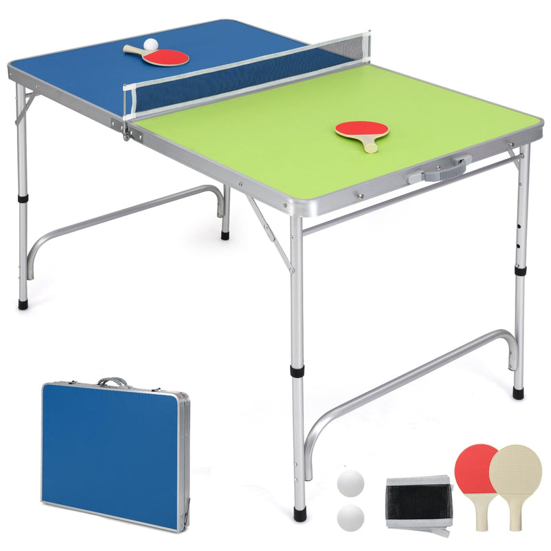 Load image into Gallery viewer, Goplus Foldable Ping Pong Table, 100% Preassembled, Table Tennis Table with Net, 2 Paddles( Blue&amp;Green-47&#39;&#39; )
