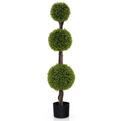 Goplus 4ft Artificial Boxwood Topiary Ball Tree, Faux Potted Plants Cypress Tree with Weighted Pot