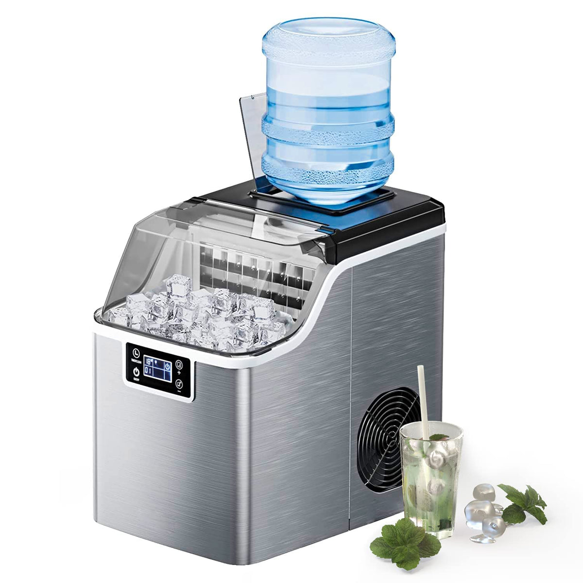 Countertop Ice Maker Machine, 45 Lbs/24H, 24 Pcs/13 Mins, 2 Ways to Add Water