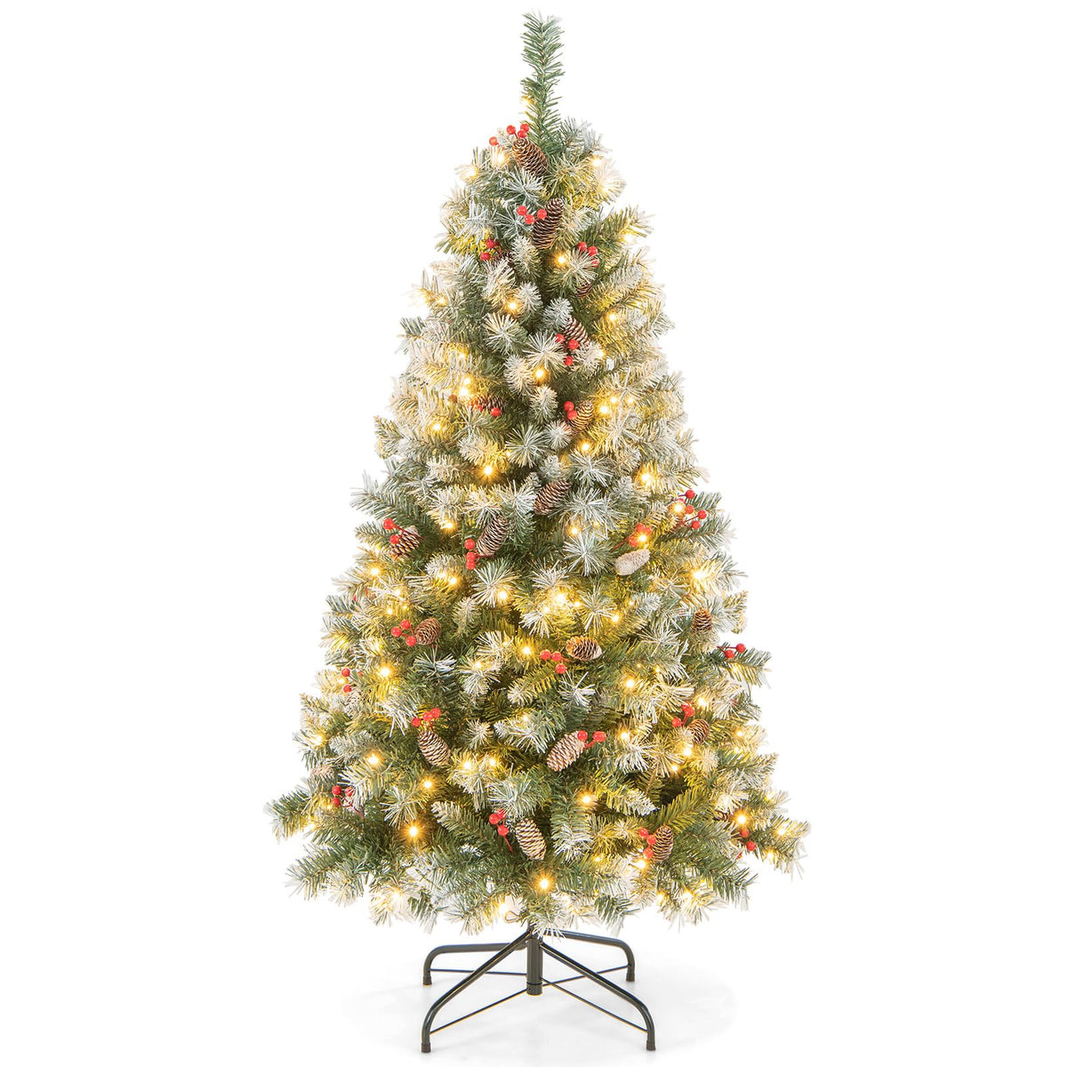Goplus 5ft Pre-Lit Christmas Tree, Artificial Hinged Xmas Tree with 200 Warm-White LED Lights