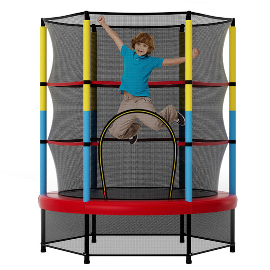 Goplus 55” Trampoline for Kids, ASTM Approved Toddler Trampoline with Safety Enclosure Net