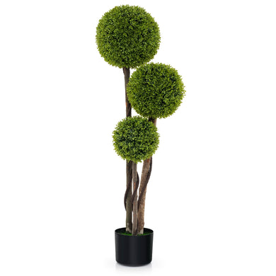 Goplus 4ft Artificial Boxwood Topiary Ball Tree, Faux Potted Plants Cypress Tree in Weighted Pot with Triple Ball