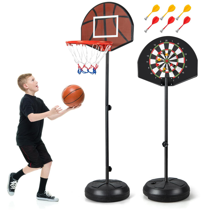 Load image into Gallery viewer, Goplus Kids Basketball Hoop, 2-in-1 Toddler Basketball Goal System with Dart Board, 6 Darts, Fillable Base
