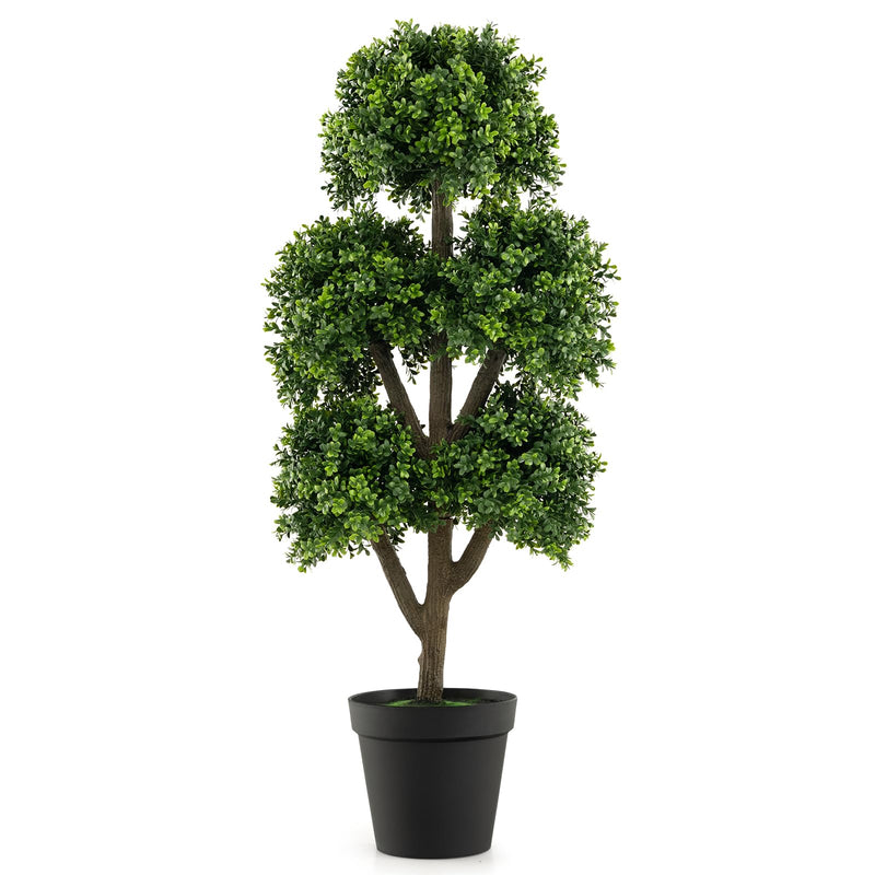 Load image into Gallery viewer, Goplus Artificial Boxwood Topiary Tree, 45” Tall Faux Potted Plants with 5 Ball-Shaped Topiaries, Cement Flowerpot
