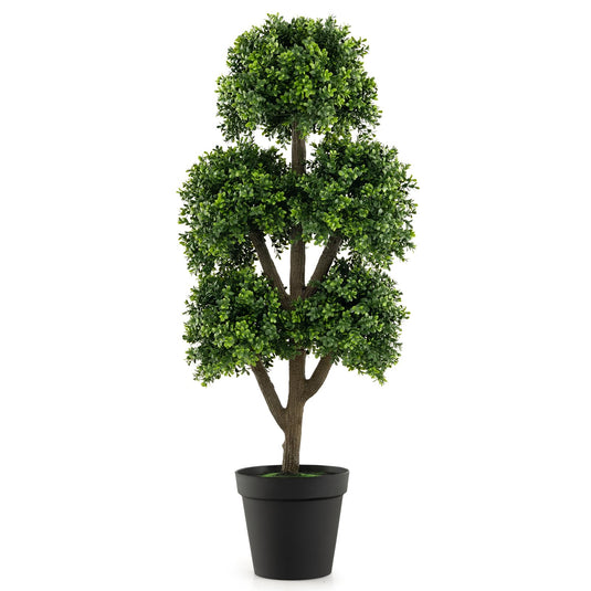 Goplus 4FT Artificial Spiral Boxwood Topiary Tree, 2 Pack Greenery Large  Faux Plant in Cement-Filled Plastic Pot, Tall Fake Plant for Indoor Outdoor