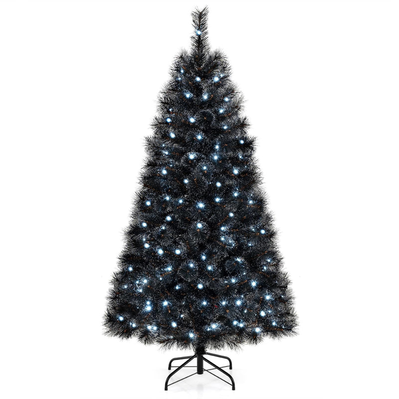 Load image into Gallery viewer, Goplus 6/7/8 ft Pre-Lit Black Halloween Christmas Tree, Artificial Hinged Xmas Full Tree with 362/572/860 Pine Needles &amp; PVC Branch Tips
