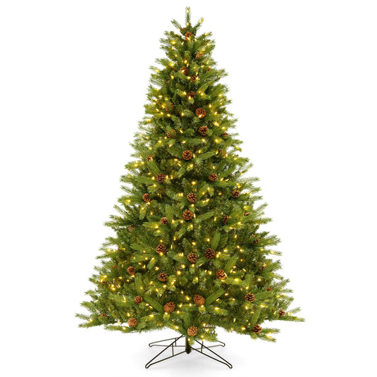 Goplus 3-Minute-Setup Pre-Lit Artificial Christmas Tree, 7ft Hinged Xmas Tree with 360 Quick Power Connector