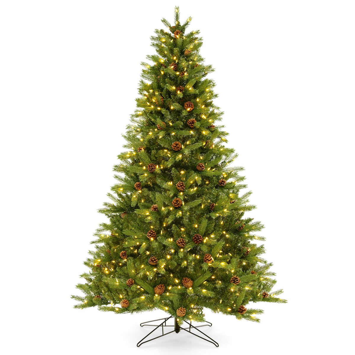 Goplus 3-Minute-Setup Pre-Lit Artificial Christmas Tree, 7ft Hinged Xmas Tree with 360° Quick Power Connector