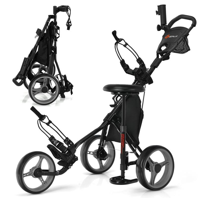 Load image into Gallery viewer, Goplus 3 Wheel Golf Push Cart, Lightweight Foldable Caddy Cart w/Adjustable Seat
