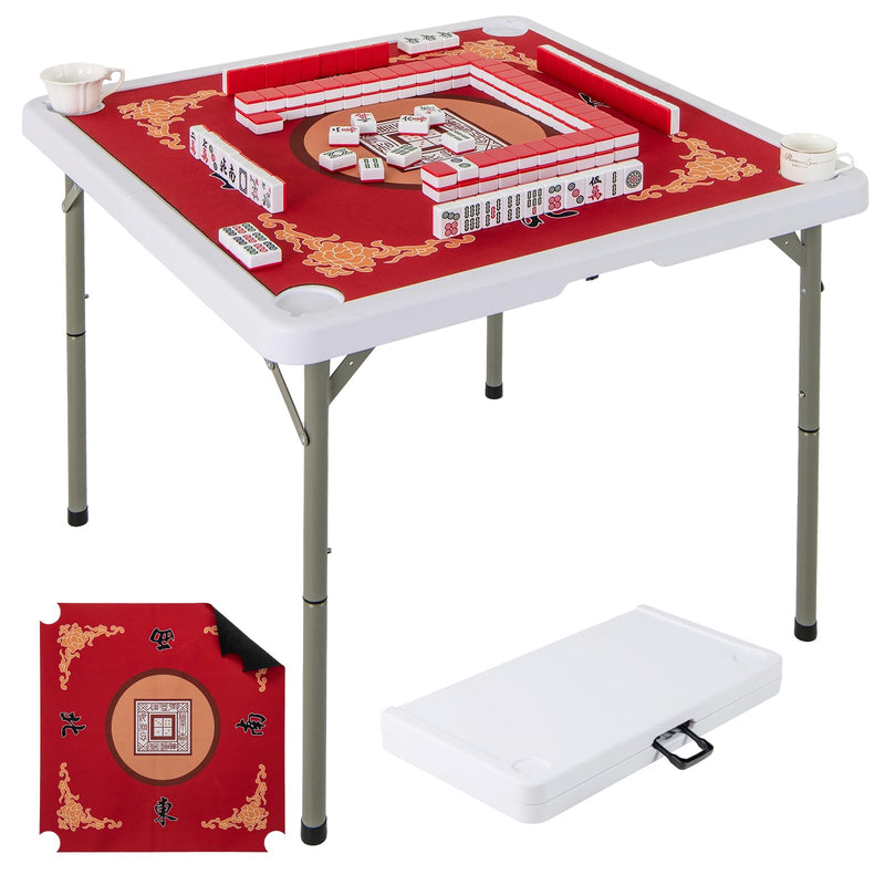 Load image into Gallery viewer, Goplus Mahjong Table, 35&quot; Square Folding Card Table w/4Cup Holders, Anti Slip Mat, HDPE Tabletop w/Removable Mat
