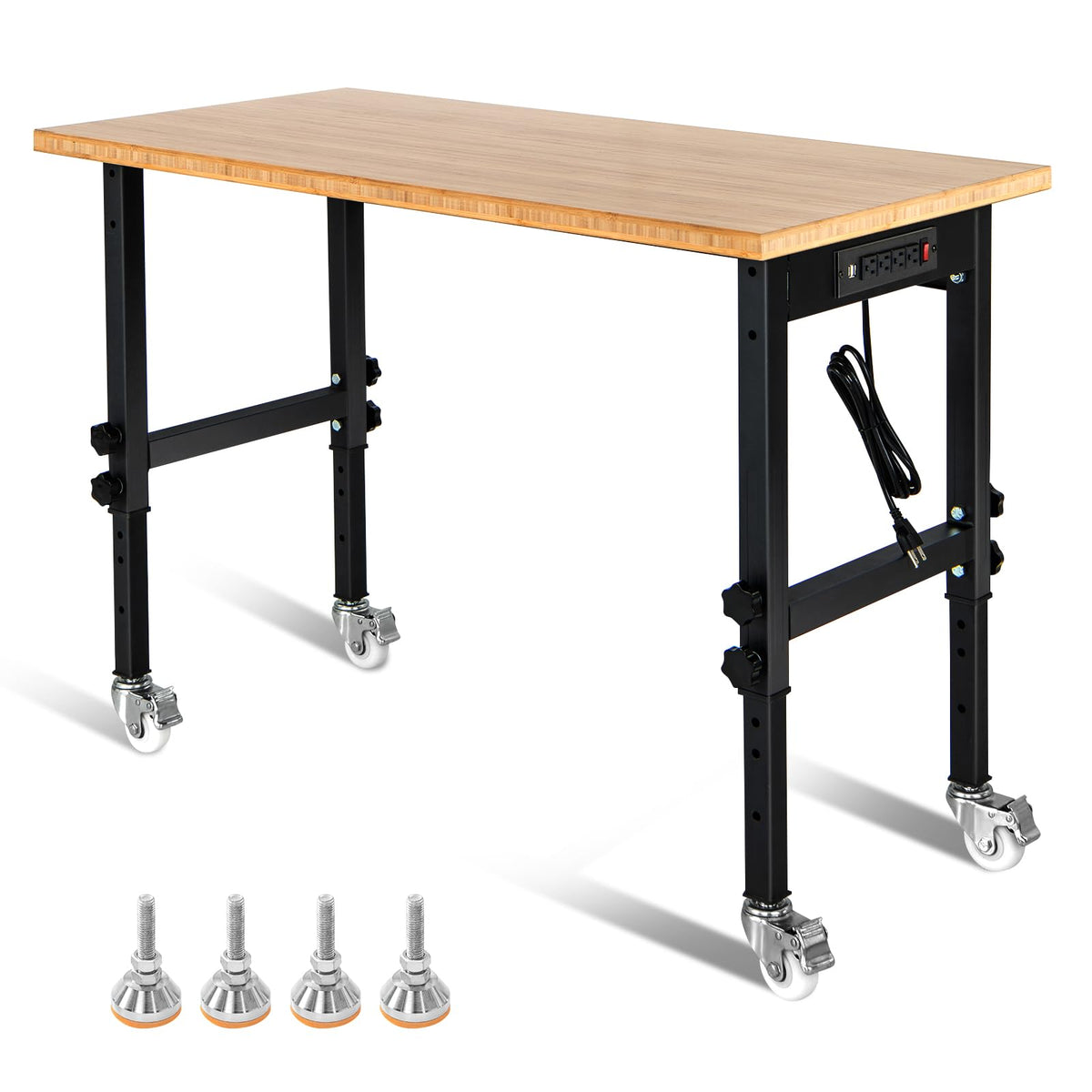 Goplus Work Bench with Power Outlet, 48”Adjustable Rolling Work Table w/Removable Wheels & Foot Pads, 1984LBS Capacity