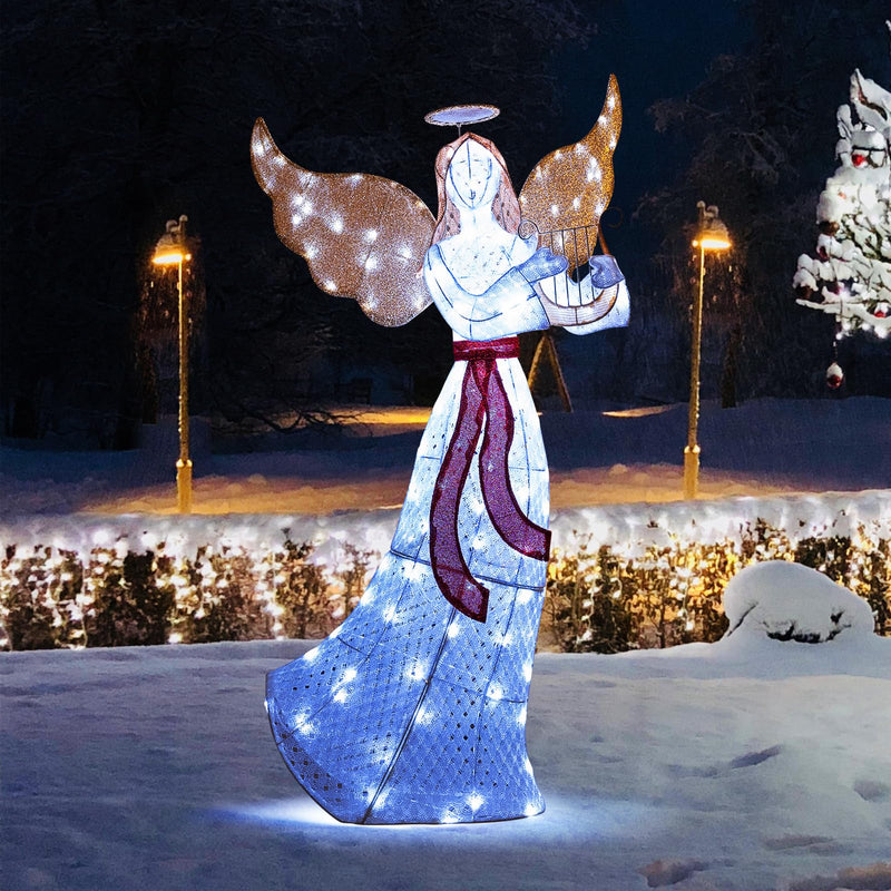 Load image into Gallery viewer, Goplus 5 FT Christmas Lighted Angel, Pre-Lit Winged Holiday Figure Angel with 120 Cold White LED Lights
