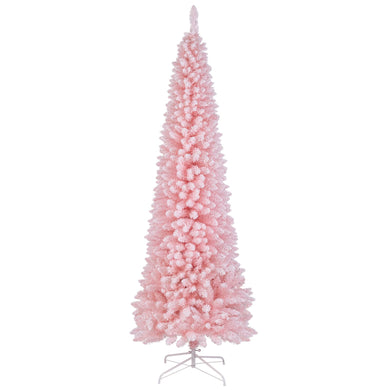 Goplus 8ft Pink Slim Pencil Christmas Tree, Artificial Unlit Skinny Xmas Full Tree with 1000 Branch Tips