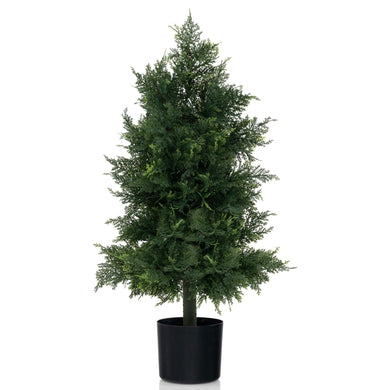 Goplus 31.5'' Artificial Cedar Topiary Trees for Outdoors, Potted Fake Cypress Trees with Cement Plastic Pot