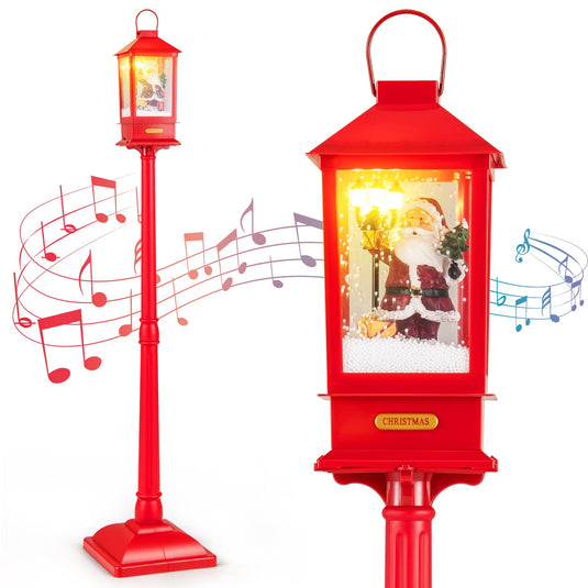 Goplus 61 Inch Christmas Street Lamp, Festive Musical Lamp Post w/Detachable Snow Globe Lantern