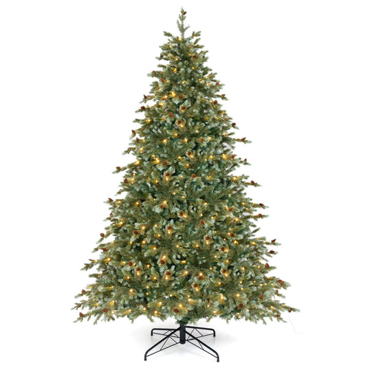 Goplus 8ft Pre-Lit Artificial Christmas Tree with 410 Warm White LED Lights, 8 Modes, 1226 PVC & PE Branch Tips