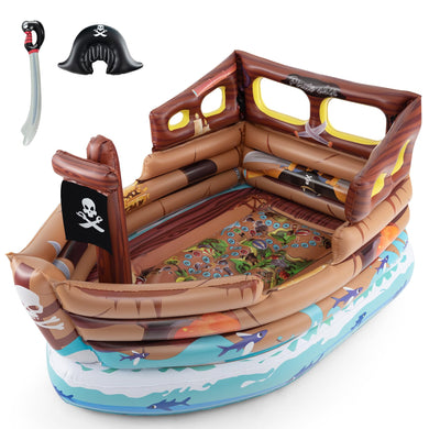 Goplus Inflatable Pirate Ship, Blow up Playscape with Built in Motor