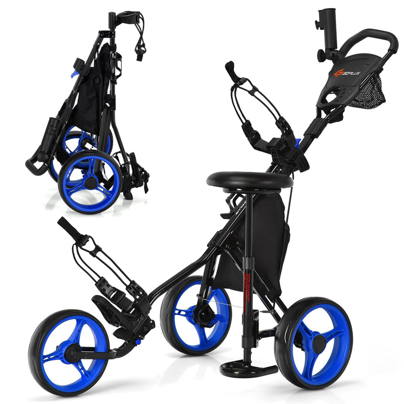 Load image into Gallery viewer, Goplus 3 Wheel Golf Push Cart, Lightweight Foldable Caddy Cart w/Adjustable Seat
