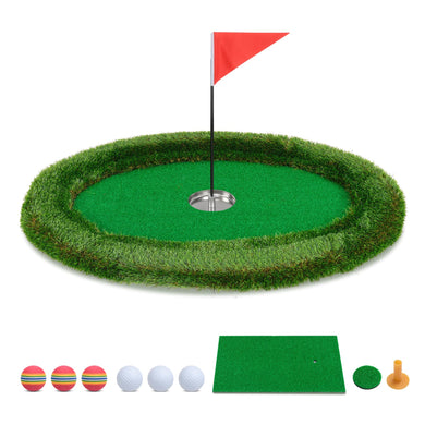 Goplus Floating Golf Green for Pool, Chipping Green Mat w/Hitting Mat, Golf Balls, Flag & Tee, Oval, 37.5