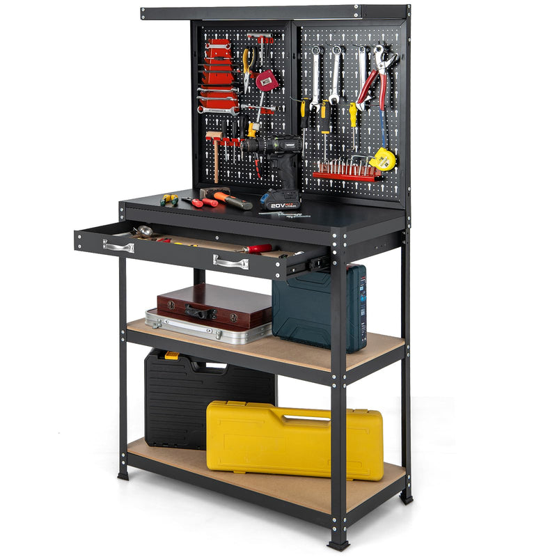 Load image into Gallery viewer, Goplus Workbench with Pegboard, 32&quot; x 16&quot; Multi-use Workbench with 2 Tires of Shelves, Topping Space
